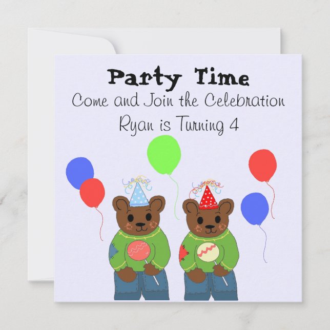 Invitation d'anniversaire avec un ours en peluche (Devant)