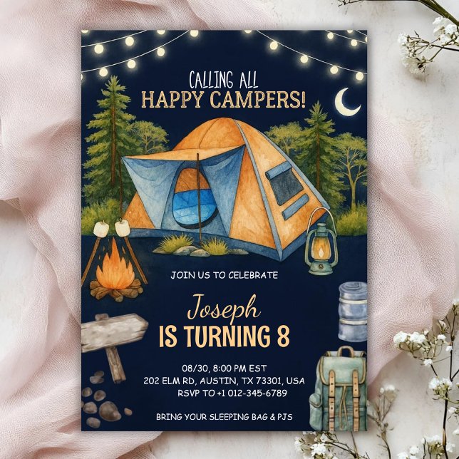Invitation d'anniversaire avec un thème de camping (Créateur téléchargé)