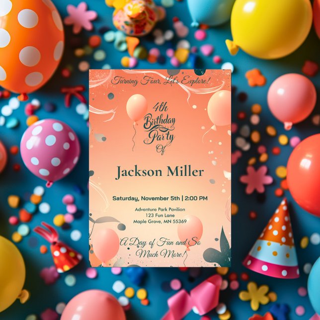 Invitation d'anniversaire aventurière en ballon av (Créateur téléchargé)