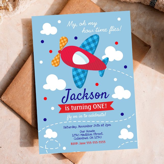 Invitation d'anniversaire avion garçon / Le temps  (Créateur téléchargé)