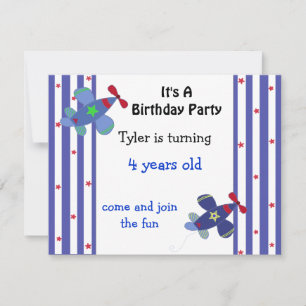 Invitation d'anniversaire avion Stars and Stripes