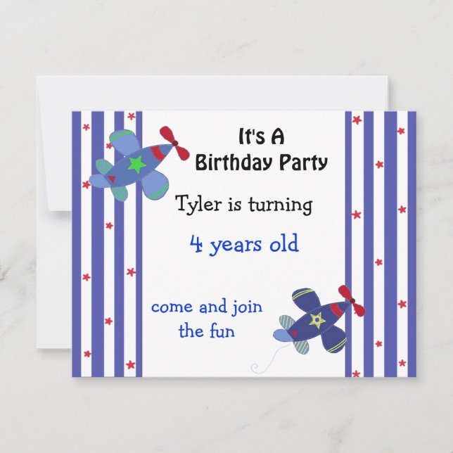 Invitation d'anniversaire avion Stars and Stripes (Devant)