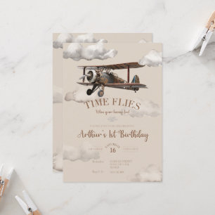 Invitation d'anniversaire avion Temps qui passe