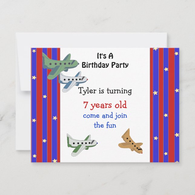 Invitation d'anniversaire Avions (Devant)