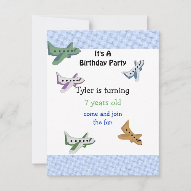 Invitation d'anniversaire Avions (Devant)