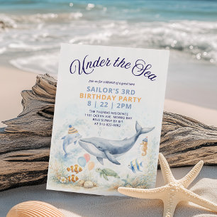 Invitation d'anniversaire baleine et animaux de l'