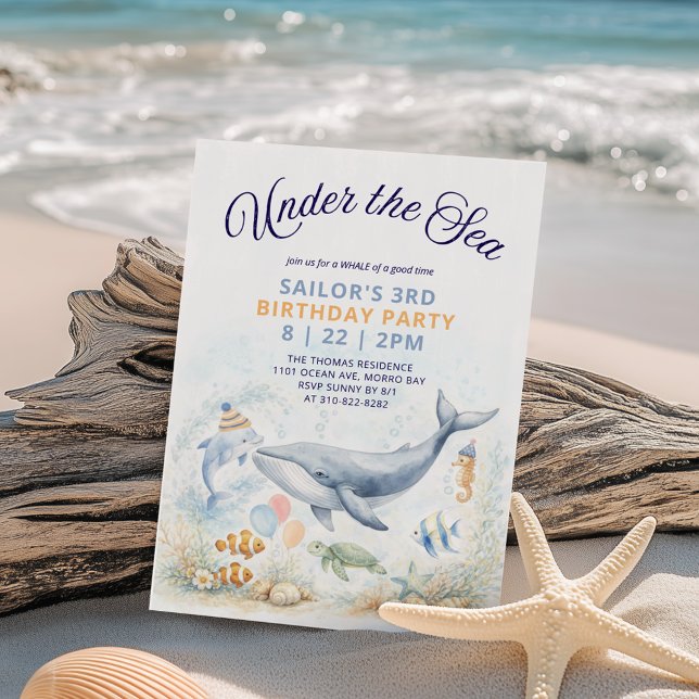 Invitation d'anniversaire baleine et animaux de l' (Créateur téléchargé)