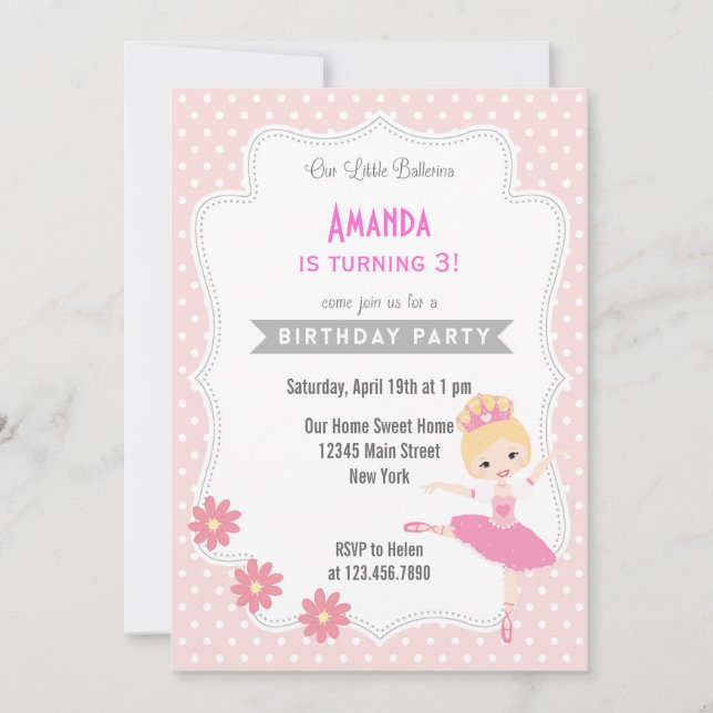 Invitation d'anniversaire Ballerina Sweet Pink (Devant)