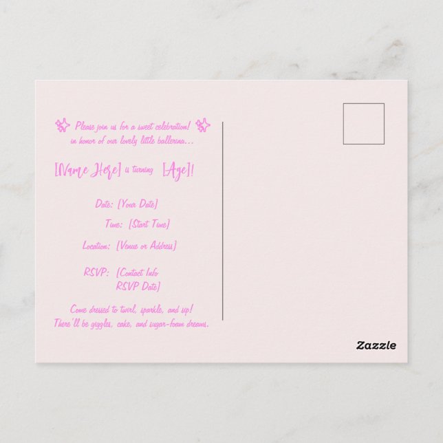 Invitation d'anniversaire Ballerine Cappuccina – P (Dos)