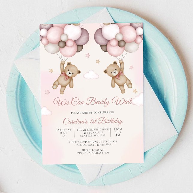 Invitation d'anniversaire ballon en forme d'ours e (Créateur téléchargé)