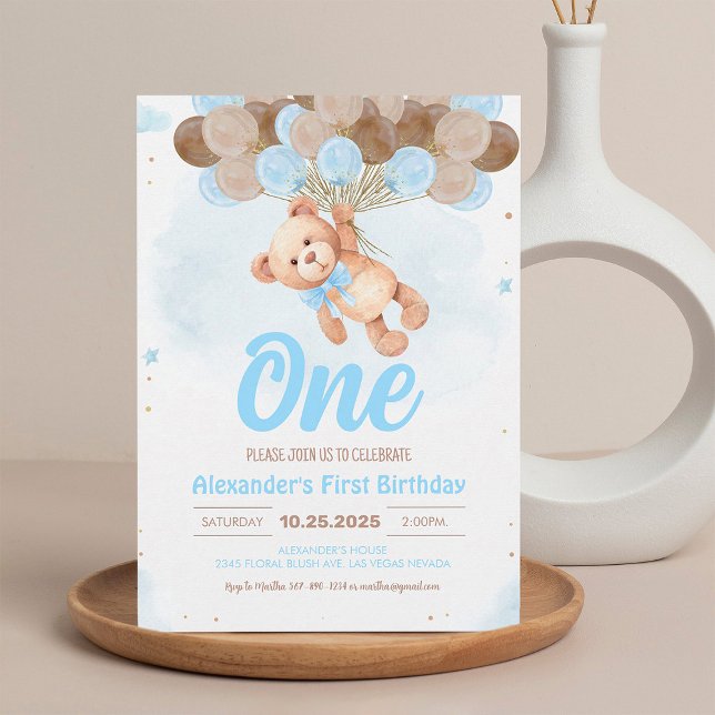 Invitation d'anniversaire Ballons Ours en peluche  (Créateur téléchargé)