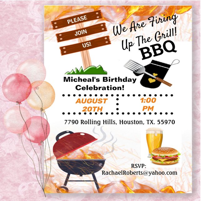 Invitation d'anniversaire barbecue pour allumer le (Créateur téléchargé)