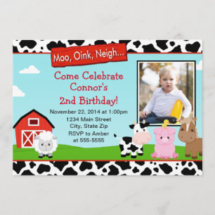 Invitation d'anniversaire Barnyard Farm 5x7 Carte 