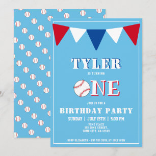 Invitation d'anniversaire Baseball Bleu Garçon 1er