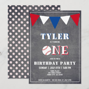 Invitation d'anniversaire baseball garçon 1er anni