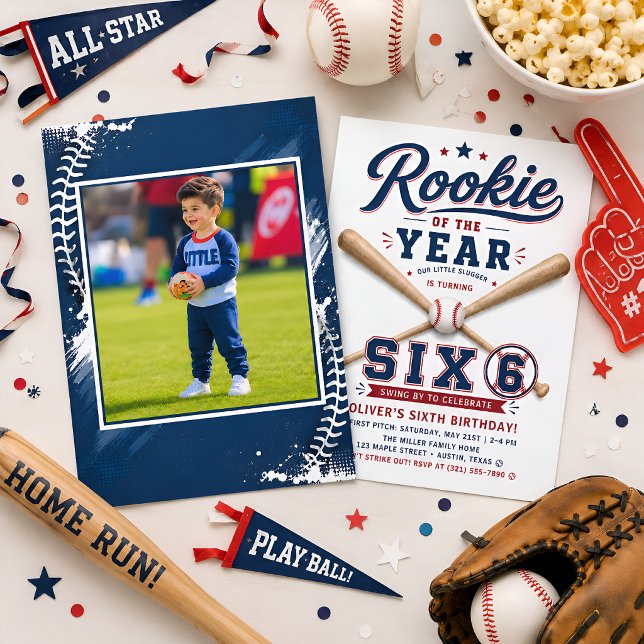Invitation d'anniversaire Baseball Recrue de l'ann (Créateur téléchargé)