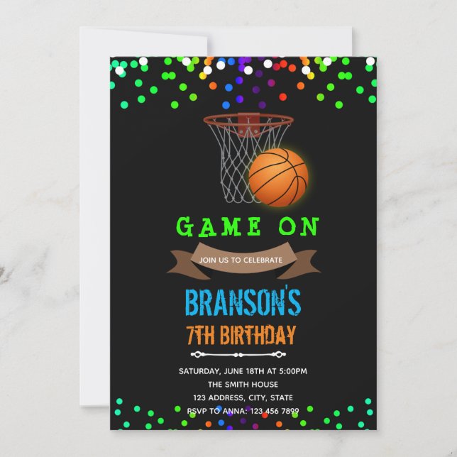 Invitation d'anniversaire basketball qui brille da (Devant)