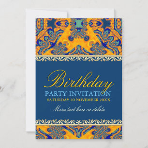 Invitation d'anniversaire Batik Orange Bleu