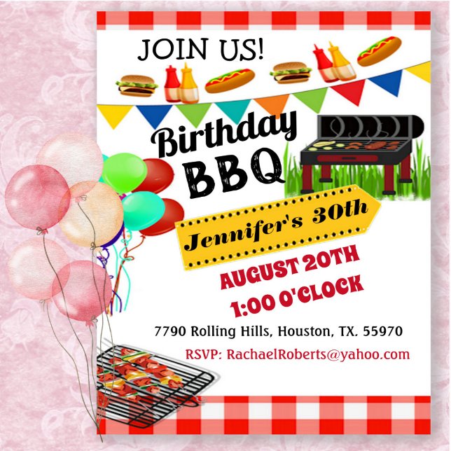 Invitation d'anniversaire BBQ à carreaux rouges (Créateur téléchargé)