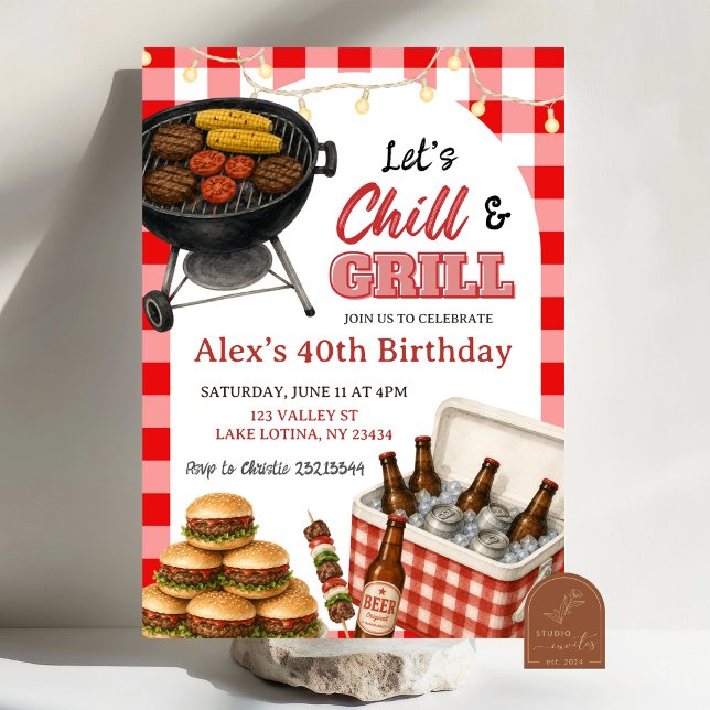 Invitation d'anniversaire BBQ Red Gingham Grill an (Créateur téléchargé)