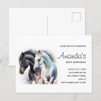 Invitation d'anniversaire Beau chevaux à l'aquarel