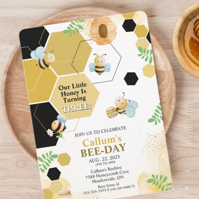 Invitation d'anniversaire Bee-Day (Bee theme kid's birthday invitation)