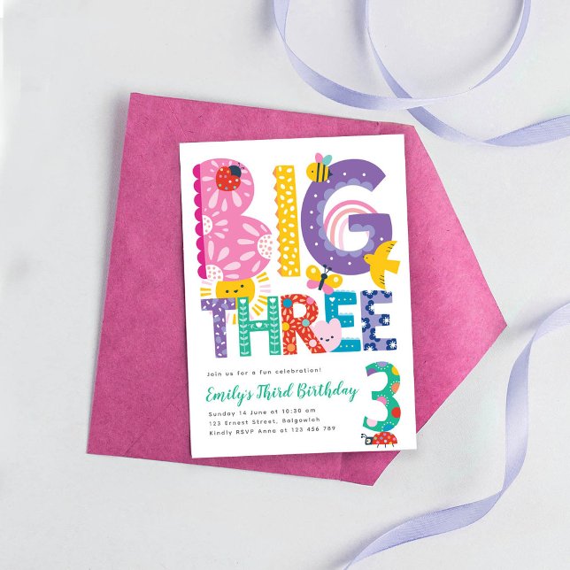 Invitation d'anniversaire Big Three, Troisième Ann (Créateur téléchargé)