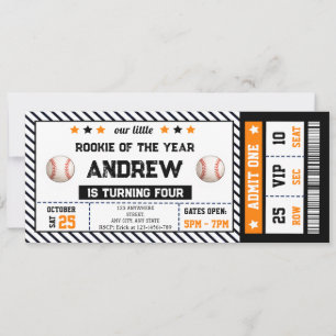 Invitation d'anniversaire billet de baseball perso