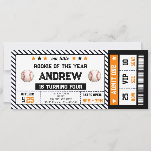 Invitation d'anniversaire billet de baseball perso (Devant)