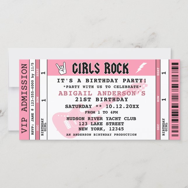 INVITATION D'ANNIVERSAIRE BILLET DE CONCERT Filles (Devant)