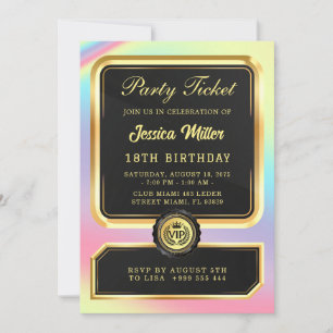 Invitation d'anniversaire billet de fête VIP