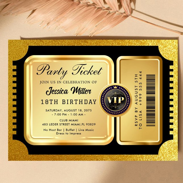 Invitation d'anniversaire billet de fête VIP Luxe  (Créateur téléchargé)