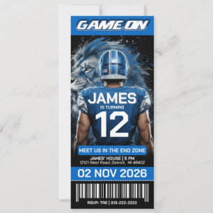 Invitation d'anniversaire Billet de Football Bleu
