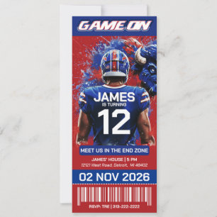 Invitation d'anniversaire Billet de Football Rouge