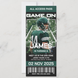 Invitation d'anniversaire Billet de Football Vert
