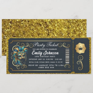Invitation d'anniversaire billet de masquerade sar