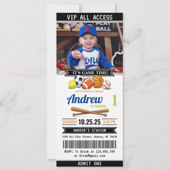 Invitation d'anniversaire Billet de Sport de Toute (Devant)