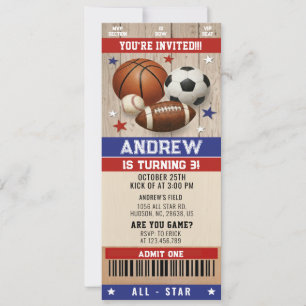 Invitation d'anniversaire Billet de Sport Personne