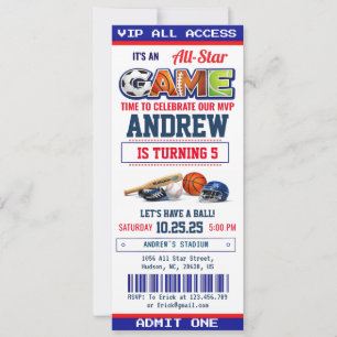 Invitation d'anniversaire Billet de Sport Toutes É