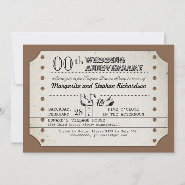 invitation d'anniversaire billet typographique vin (Devant)