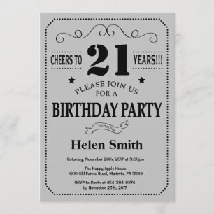 Invitation d'anniversaire Black and Silver Grey