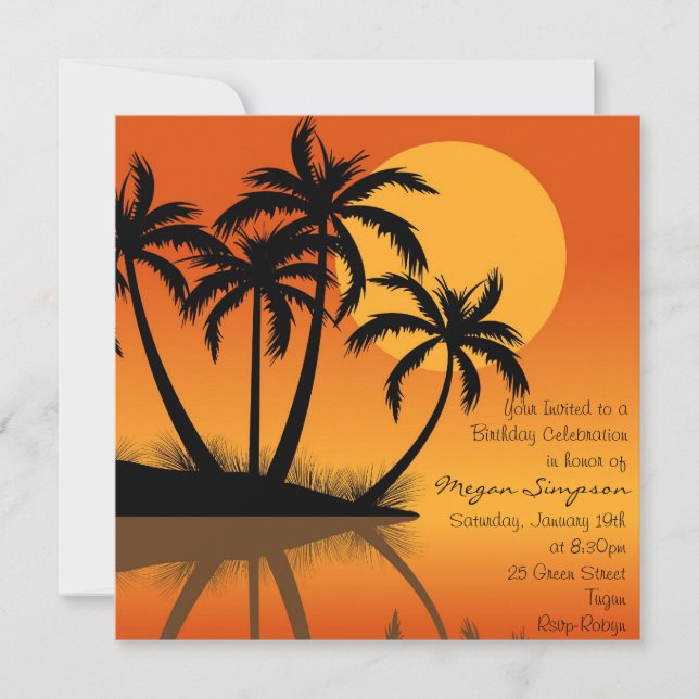 Invitation d'anniversaire Black & Orange Island Pa (Devant)