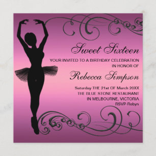 Invitation d'anniversaire Black & Pink Ballerina &