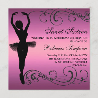 Invitation d'anniversaire Black & Pink Ballerina &
