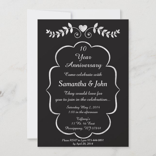 Invitation d'anniversaire Black & White Heart & Vi (Devant)