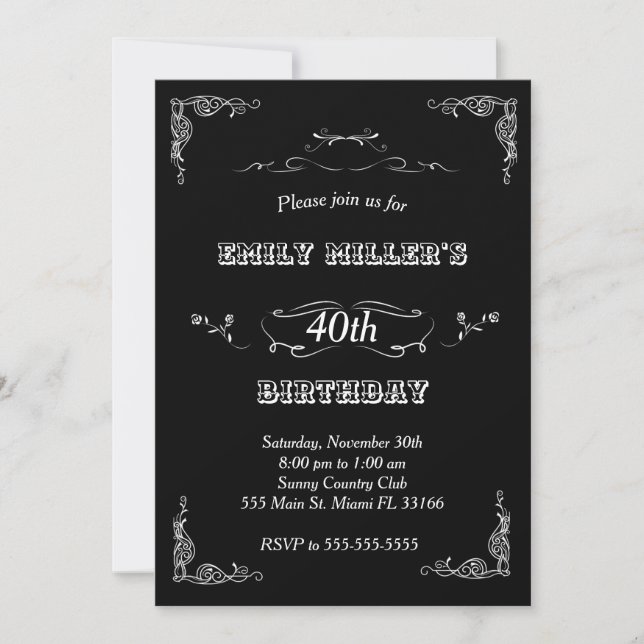 Invitation d'anniversaire blanche en tableau noir (Devant)