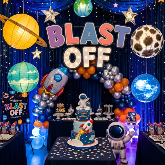 Invitation d'anniversaire Blast Off Space pour gar (Blast Off Space Party Decor Ideas)
