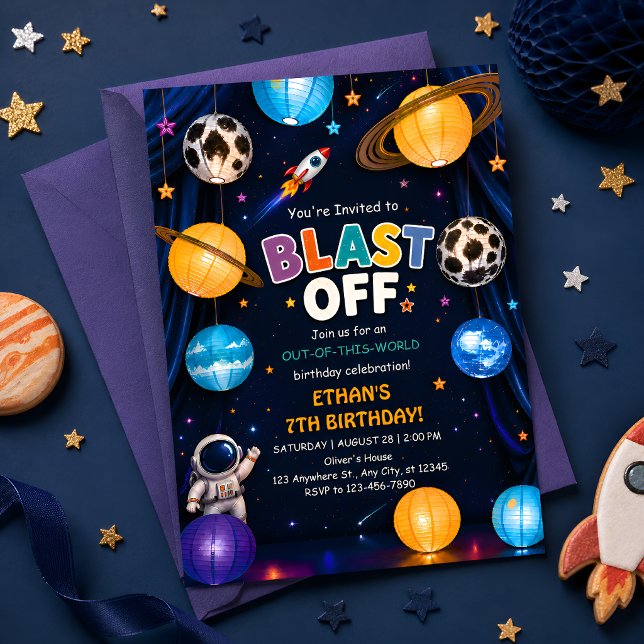Invitation d'anniversaire Blast Off Space pour gar (Créateur téléchargé)