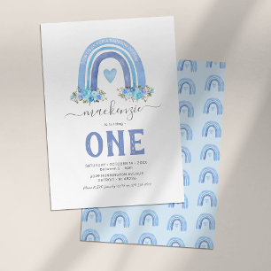 Invitation d'anniversaire Bleu Boho Rainbow 1ère a