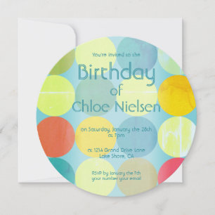 Invitation d'anniversaire bleu ciel et cercles col